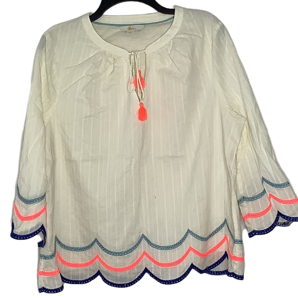 Boden Ivory Willa BoHo Embroidered Neon Top Size 14